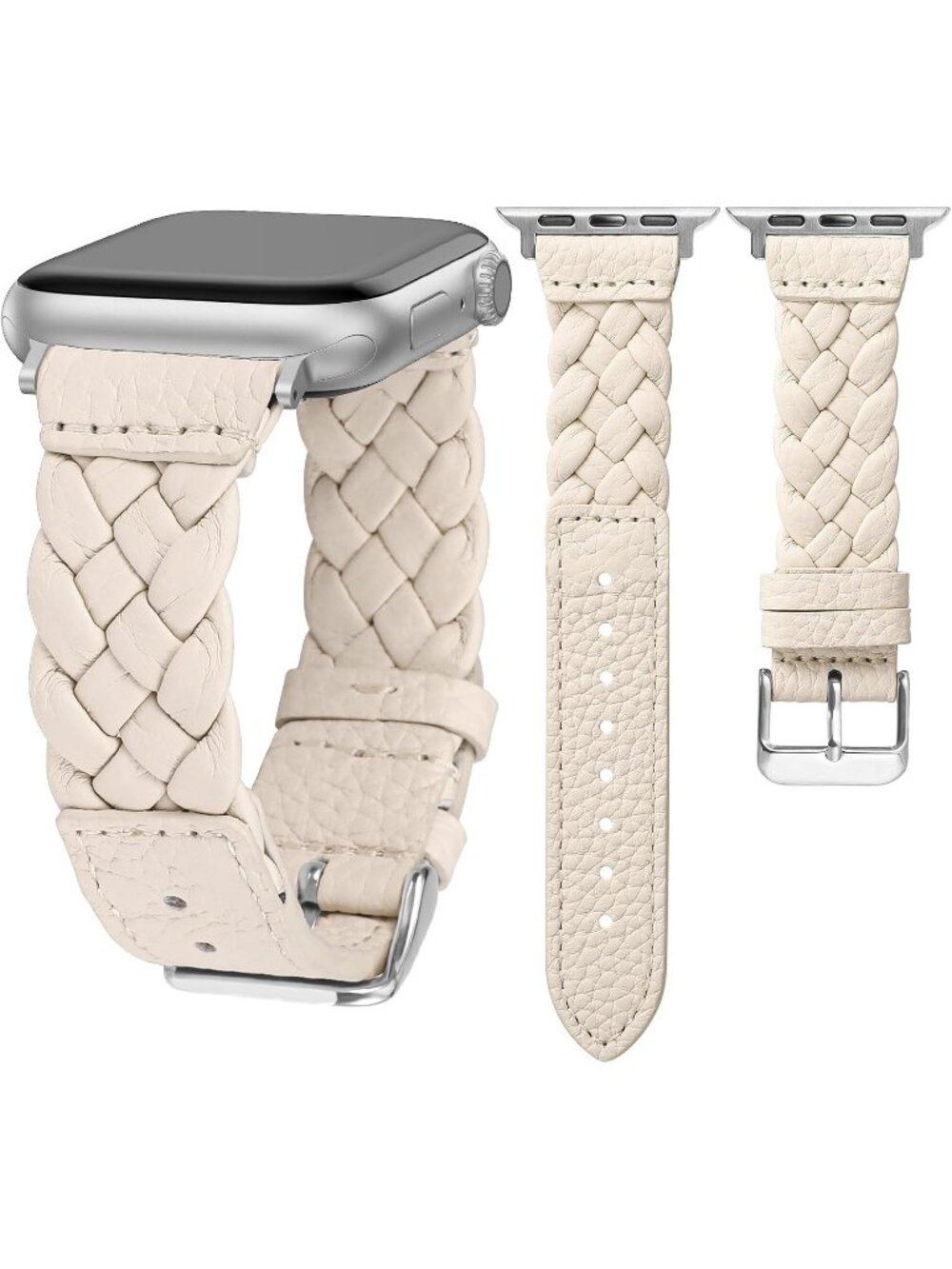 Women's Starlight/Silver Braided Leather Strap Compatible with Apple Wrist Watch